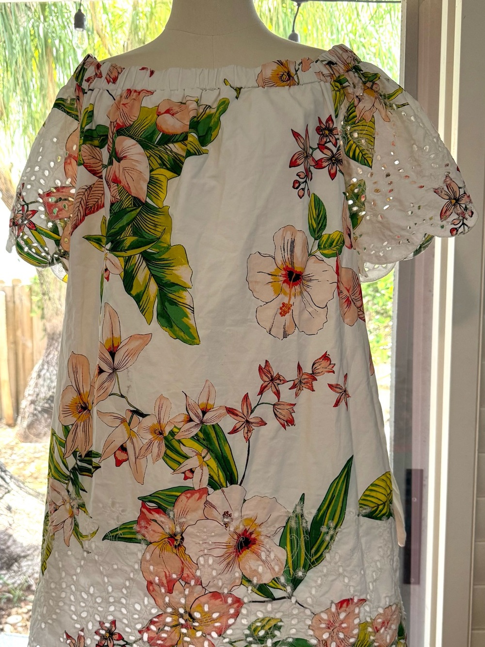 New York & Company White Dress with Pink and Yellow Floral Accents